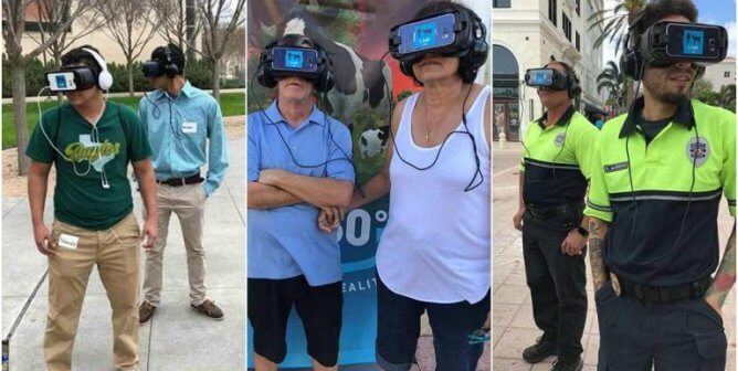 passersby experiencing PETA's virtual reality program called I, Calf, similar to PETA's I, Orca and I, Chicken programs